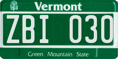 VT license plate ZBI030