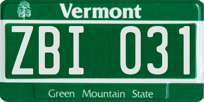 VT license plate ZBI031