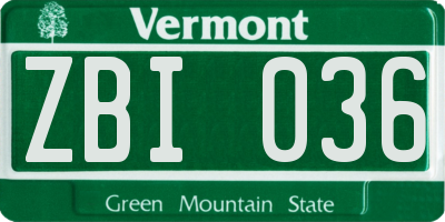 VT license plate ZBI036