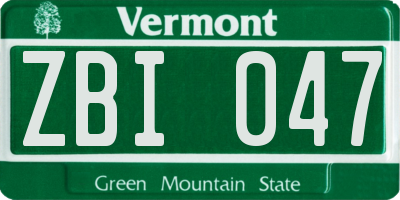 VT license plate ZBI047
