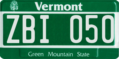 VT license plate ZBI050