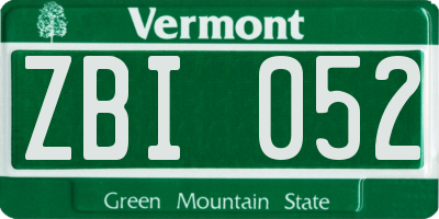 VT license plate ZBI052