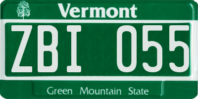 VT license plate ZBI055