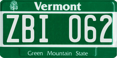 VT license plate ZBI062