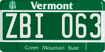 VT license plate ZBI063