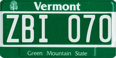 VT license plate ZBI070