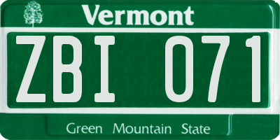 VT license plate ZBI071