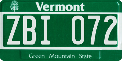 VT license plate ZBI072