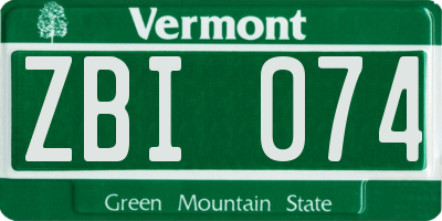 VT license plate ZBI074