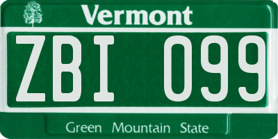 VT license plate ZBI099
