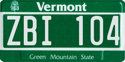 VT license plate ZBI104
