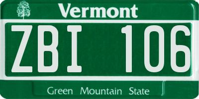 VT license plate ZBI106