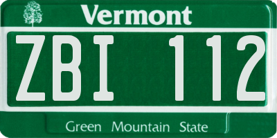 VT license plate ZBI112