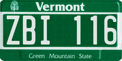 VT license plate ZBI116