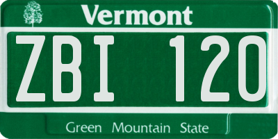 VT license plate ZBI120