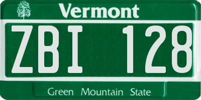 VT license plate ZBI128