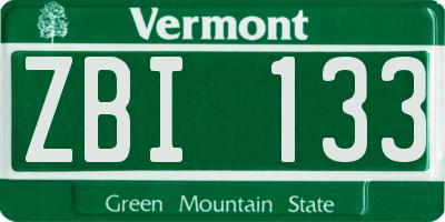 VT license plate ZBI133