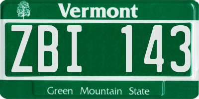 VT license plate ZBI143