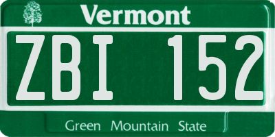 VT license plate ZBI152