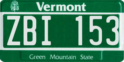 VT license plate ZBI153