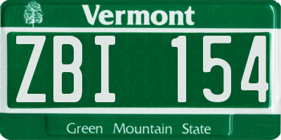 VT license plate ZBI154