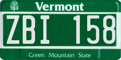 VT license plate ZBI158