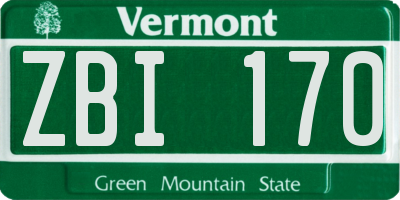 VT license plate ZBI170