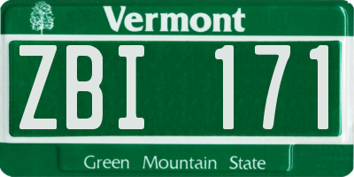 VT license plate ZBI171