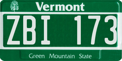 VT license plate ZBI173
