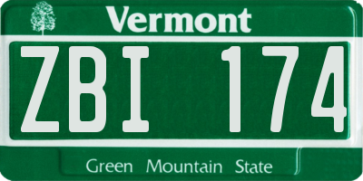 VT license plate ZBI174