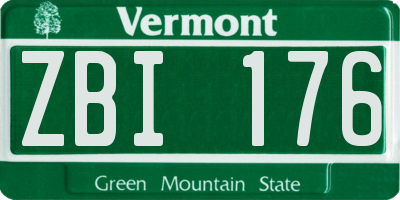 VT license plate ZBI176