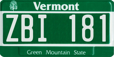 VT license plate ZBI181