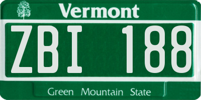 VT license plate ZBI188