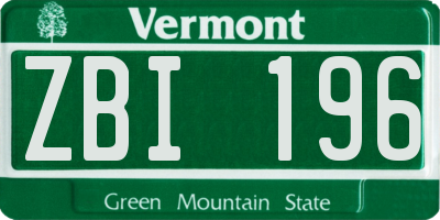 VT license plate ZBI196