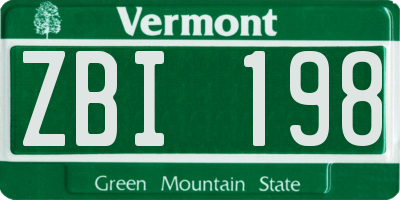 VT license plate ZBI198