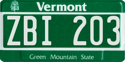 VT license plate ZBI203
