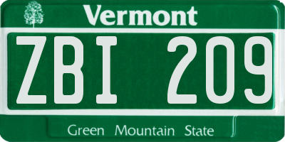 VT license plate ZBI209