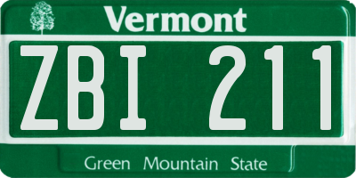 VT license plate ZBI211