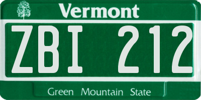 VT license plate ZBI212