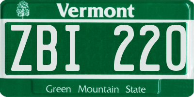 VT license plate ZBI220