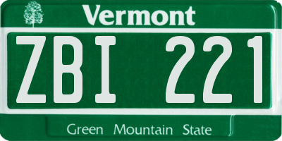 VT license plate ZBI221