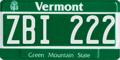 VT license plate ZBI222