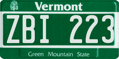VT license plate ZBI223