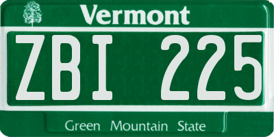 VT license plate ZBI225