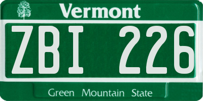 VT license plate ZBI226