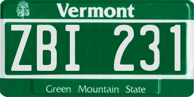 VT license plate ZBI231