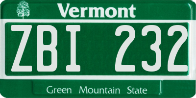 VT license plate ZBI232