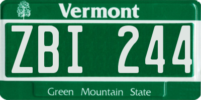 VT license plate ZBI244
