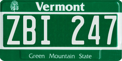 VT license plate ZBI247