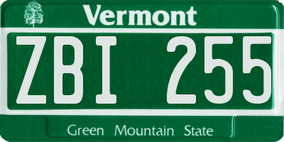 VT license plate ZBI255